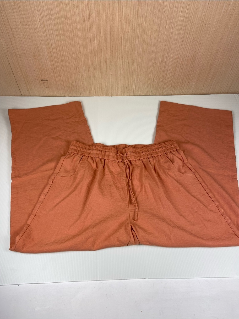 KICZOY Rust Orange Wide Leg Pull On Pants XL Elastic Waist Pockets NWT